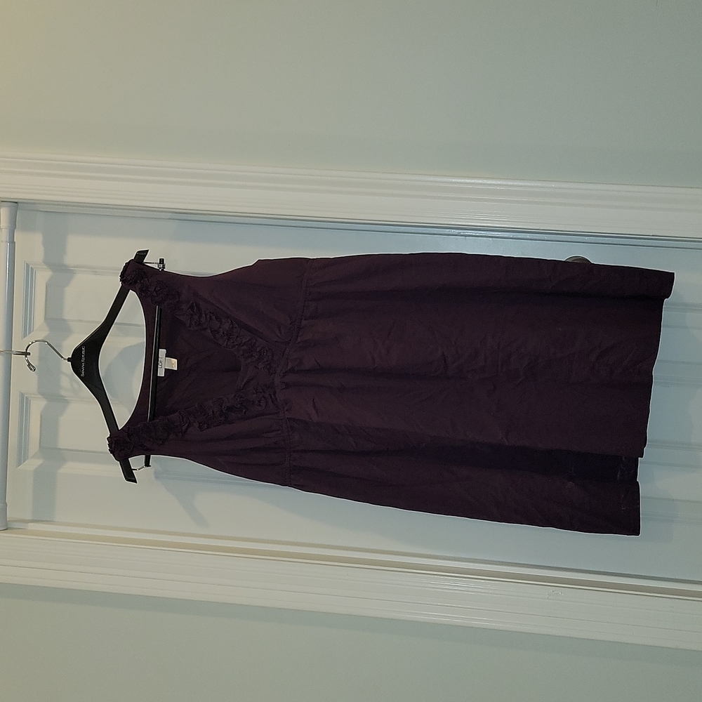 Loft plum sleeveless dress size 12 with ruffled neckline